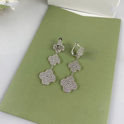 [Eterna Jewels]CLOVER 3 MOTIF DIAMOND SILVER DROP EARRINGS