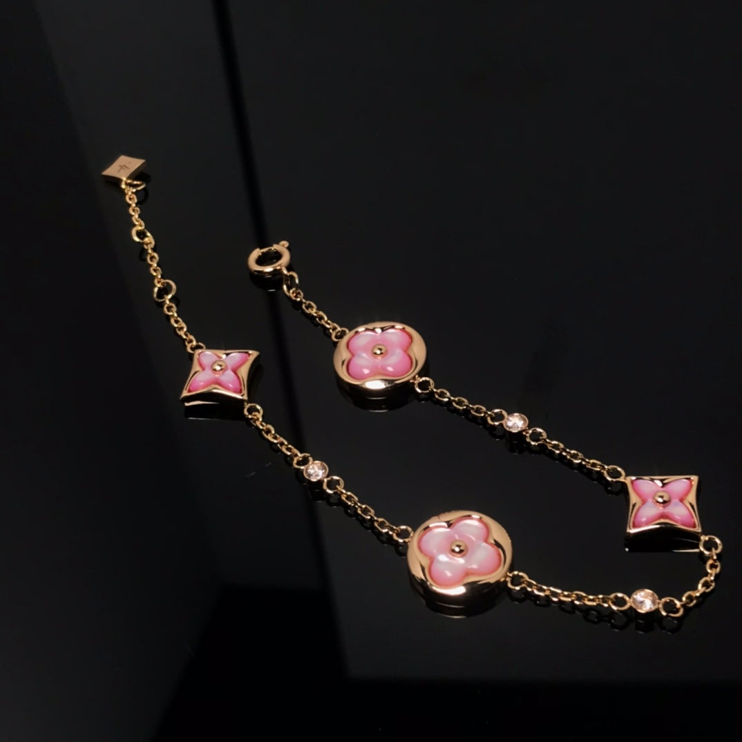[Eterna Jewels]STAR AND SUN 4 MOTIF PINK MOP PINK GOLD BRACELET