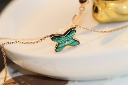 [Eterna Jewels]JEUX MALACHITE 1 DIAMOND PINK GOLD NECKLACE