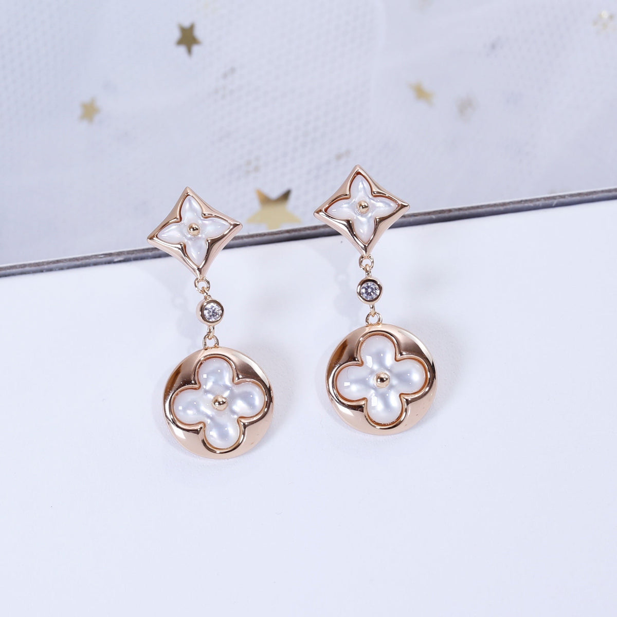 [Eterna Jewels]STAR AND SUN PINK GOLD MOP DROP EARRINGS