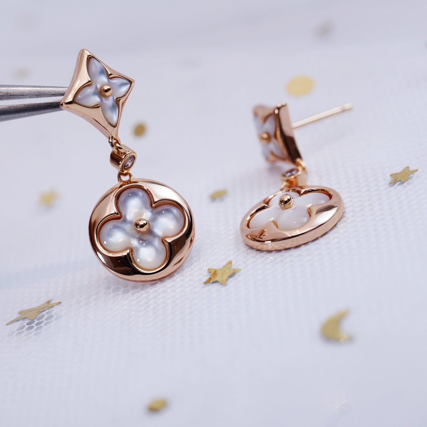 [Eterna Jewels]STAR AND SUN PINK GOLD MOP DROP EARRINGS