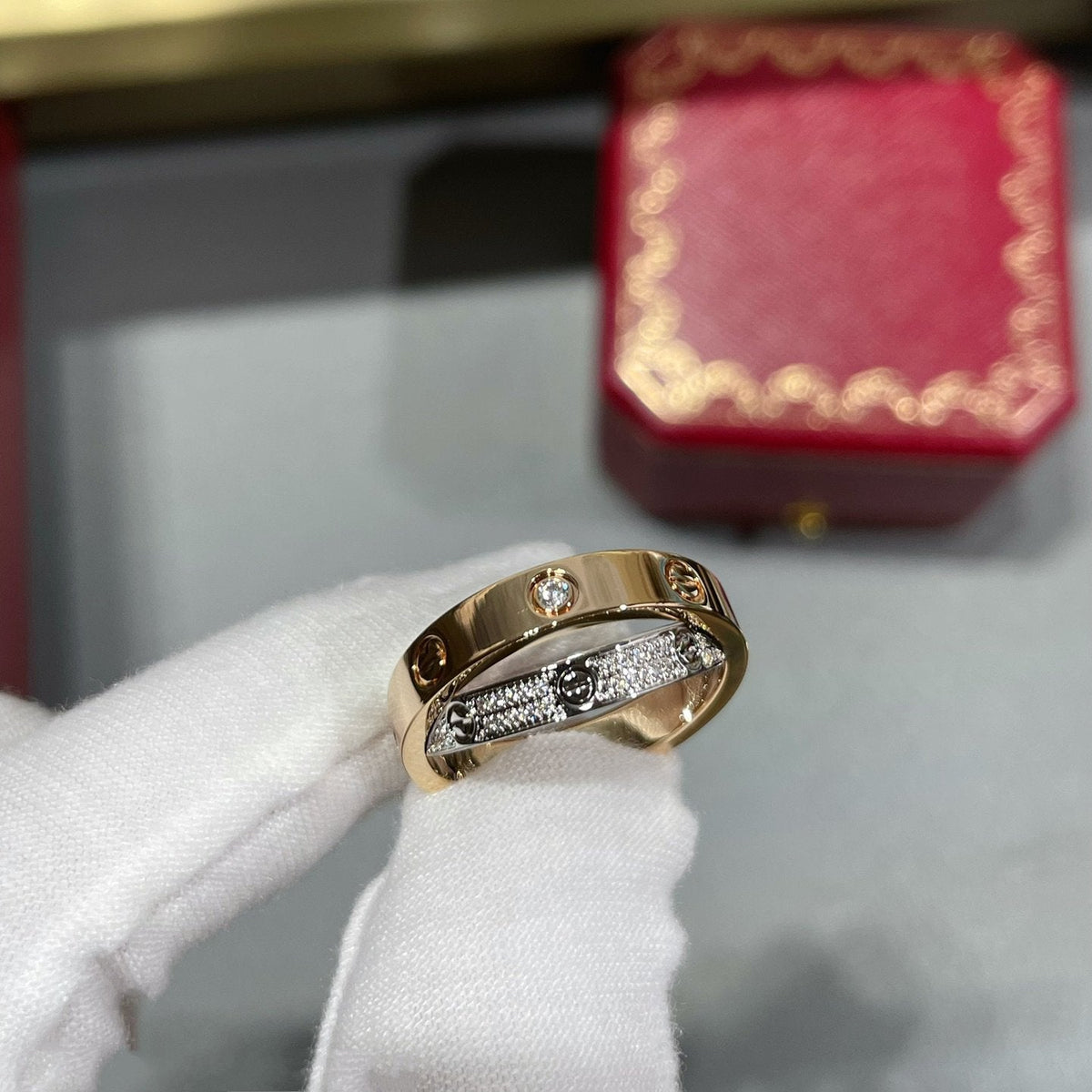 [Eterna Jewels]LOVE PINK GOLD SILVER DIAMOND DOUBLE RING