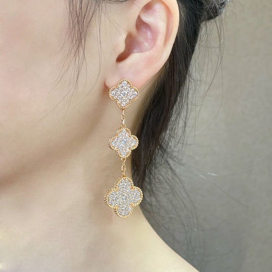 [Eterna Jewels]CLOVER 3 MOTIFS DIAMOND PAVED ROSE GOLD EARRINGS