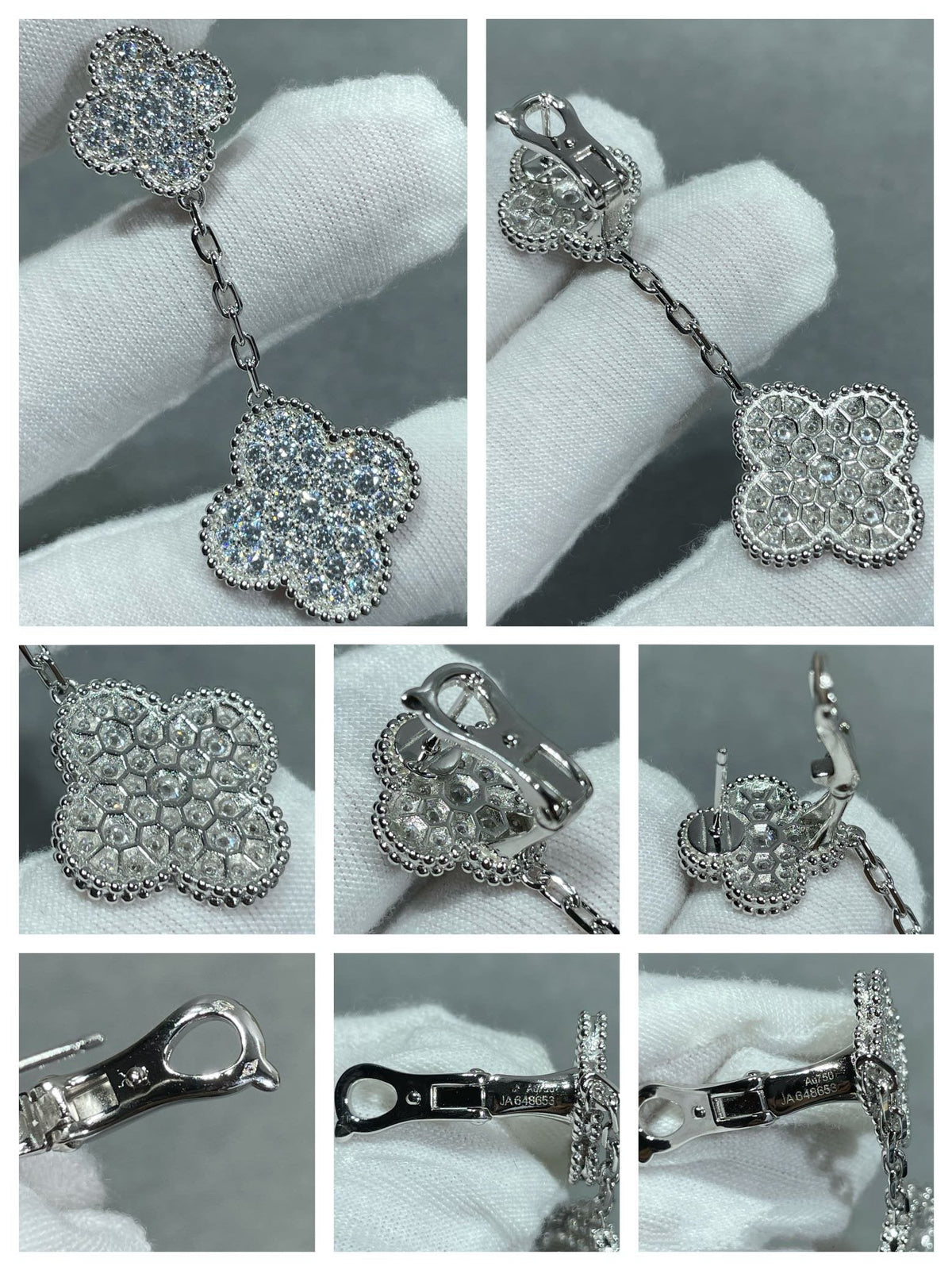 [Eterna Jewels]CLOVER 2 MOTIFS DIAMOND PAVED SILVER EARRINGS