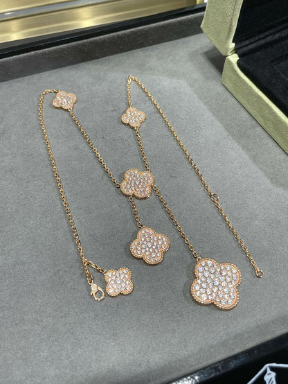 [Eterna Jewels]CLOVER 6 MOTIF DIAMOND PAVED NECKLACE