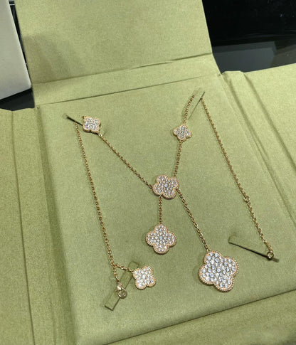 [Eterna Jewels]CLOVER 6 MOTIF DIAMOND PAVED NECKLACE