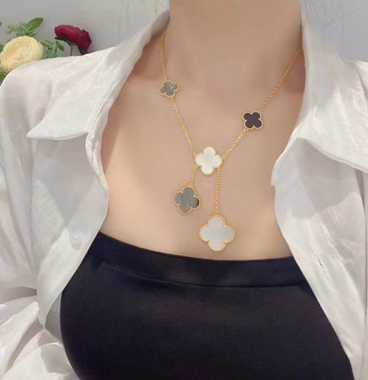 [Eterna Jewels]CLOVER 6 MOTIF MOP ONYX GOLD NECKLACE