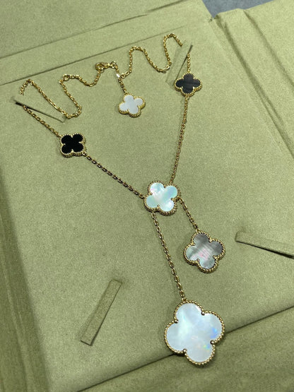 [Eterna Jewels]CLOVER 6 MOTIF MOP ONYX GOLD NECKLACE