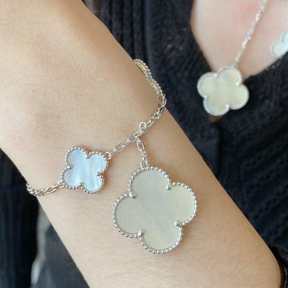 [Eterna Jewels]CLOVER 5 MOTIF WHITE MOP SILVER BRACELET