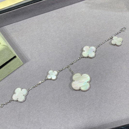 [Eterna Jewels]CLOVER 5 MOTIF WHITE MOP SILVER BRACELET