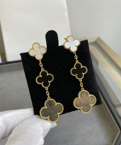 [Eterna Jewels]CLOVER 3 MOTIF MOP ONYX DARK MOP PINK GOLD EARRINGS