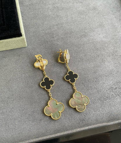[Eterna Jewels]CLOVER 3 MOTIF MOP ONYX DARK MOP PINK GOLD EARRINGS