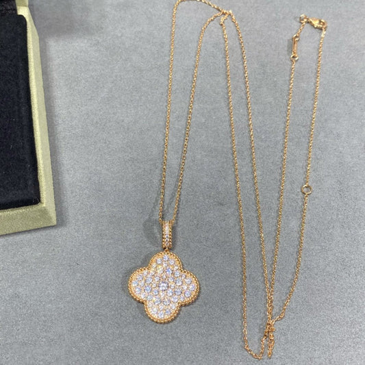 [Eterna Jewels]CLOVER 25MM LARGE PEDANT DIAMOND PAVED LONG NECKLACE