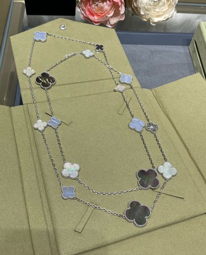 [Eterna Jewels]CLOVER 16 MOTIF CHALCEDONY MOP SILVER NECKLACE