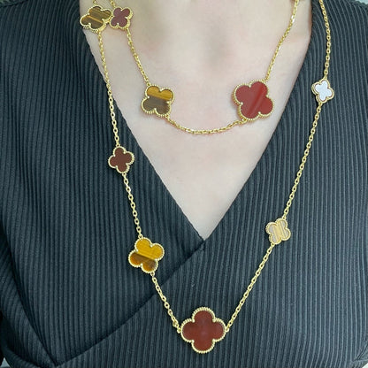 [Eterna Jewels]CLOVER 16 MOTIF CARNELIAN TIGER EYE ROSE GOLD NECKLACE