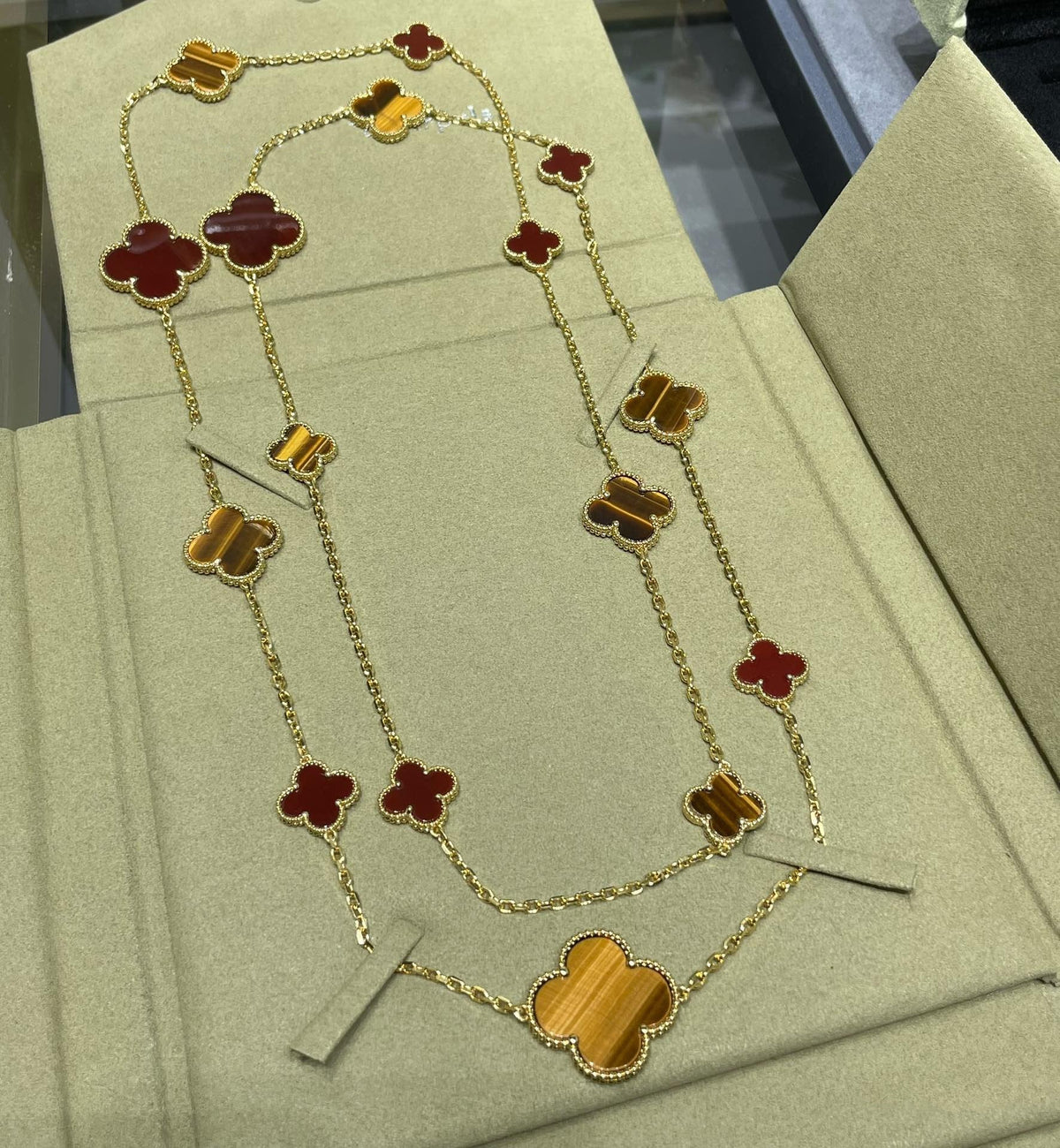 [Eterna Jewels]CLOVER 16 MOTIF CARNELIAN TIGER EYE ROSE GOLD NECKLACE