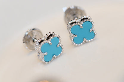 [Eterna Jewels]CLOVER MINI TURQUOISE SILVER STUD EARRINGS