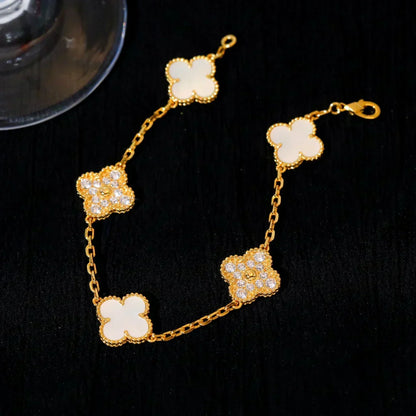 [Eterna Jewels]CLOVER WHITE PEARL MOP 5 MOTIF BRACELET COLLECTION