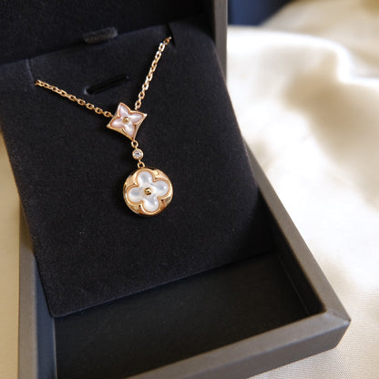 [Eterna Jewels]STAR AND SUN WHITE MOP 2 MOTIF PINK GOLD NECKLACE