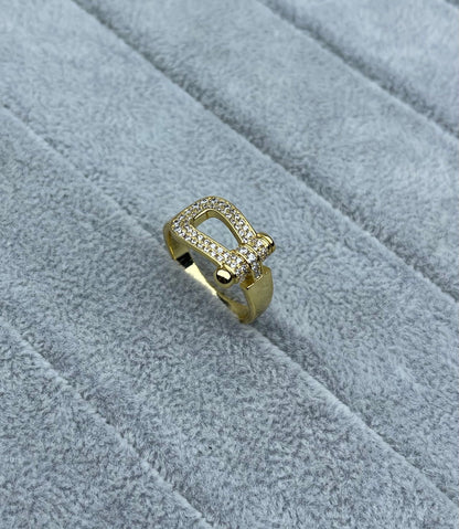 [Eterna Jewels]Wide Hoof-Shaped Diamond-Studded Ring