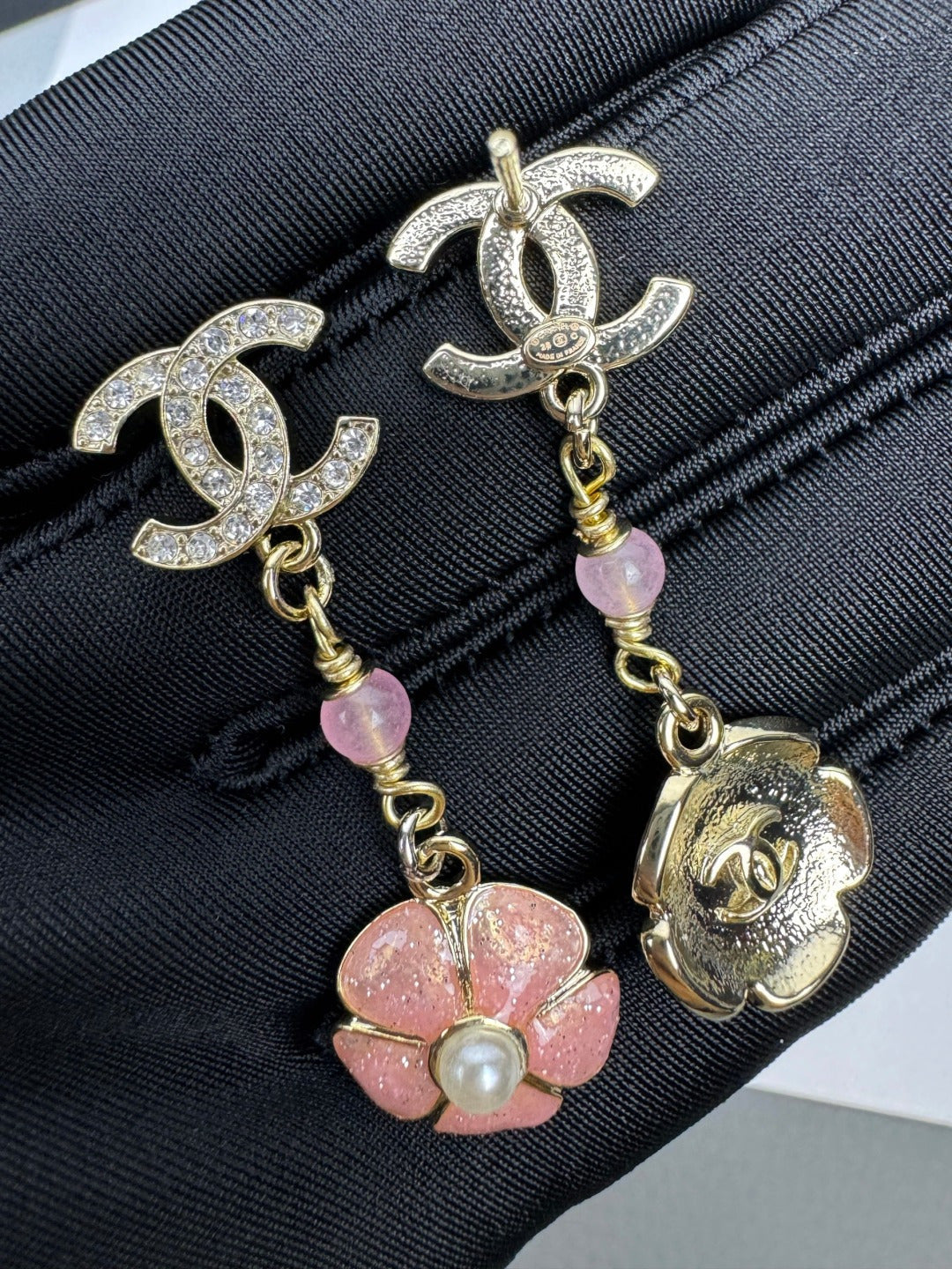 [Eterna Jewels]26C Pink Camellia Enamel Pendant with Double C Earrings