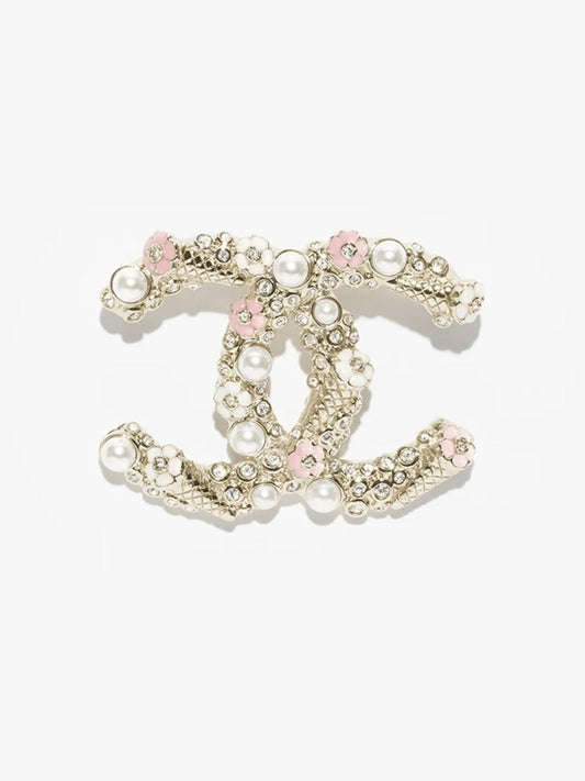 [Eterna Jewels]26C Pink-White Enamel Ice Cream Cone Double C Brooch