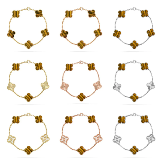 [Eterna Jewels] CLOVER 5 MOTIFS TIGER EYE BRACELET COLLECTION