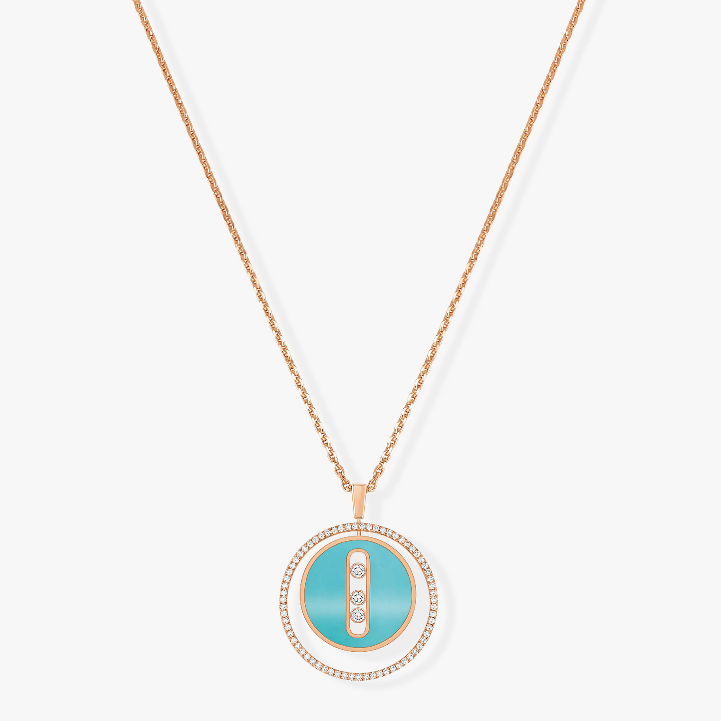 [Eterna Jewels]LUCKY MOVE 3 DIAMONDS TURQUOISE PINK GOLD DIAMOND NECKLACE