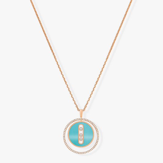 [Eterna Jewels]LUCKY MOVE 3 DIAMONDS TURQUOISE PINK GOLD DIAMOND NECKLACE