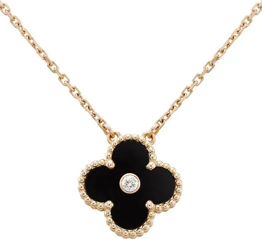 [Eterna Jewels]CLOVER 15MM DIAMOND ONYX NECKLACE