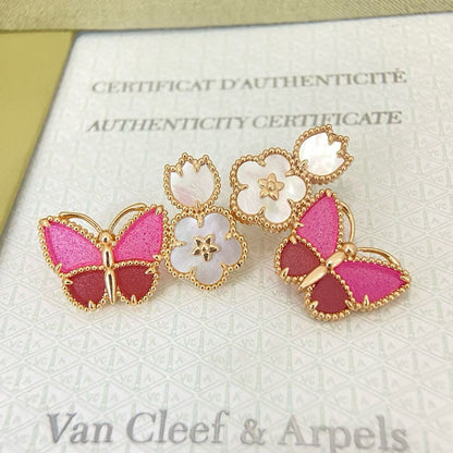 [Renovia Jewelry]ROSE QUARTZ THREE‑IN‑ONE BUTTERFLY STUD EARRINGS