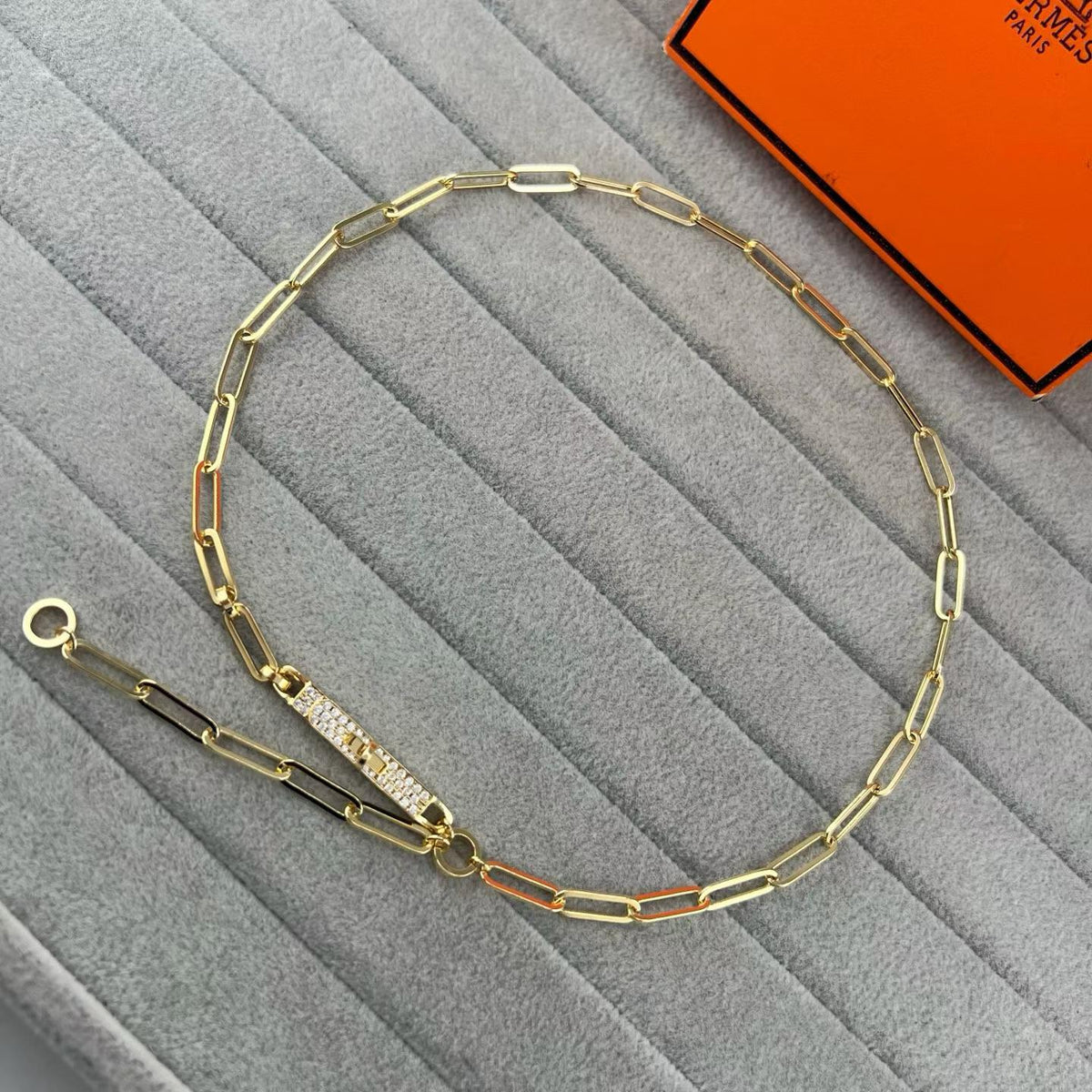 [Eterna Jewels]FULL PAVE PIG NOSE CLASP NECKLACE