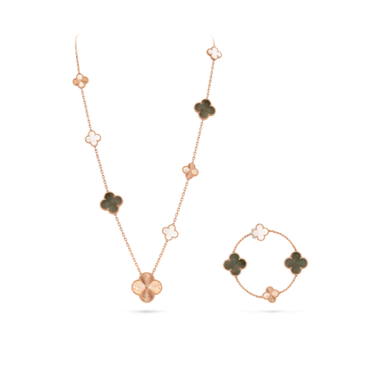 [Eterna Jewels]DETACHABLE CLOVER 15(11+4) FLOWER SILVER NECKLACE SET