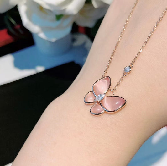 [Eterna Jewels]BUTTERFLY PINK MOTHER-OF-PEARL DIAMOND NECKLACE