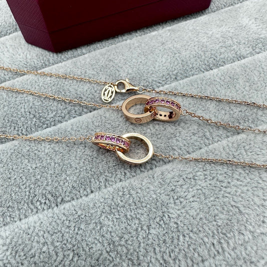 [Eterna Jewels]LOVE DOUBLE PINK STONES RING NECKLACE