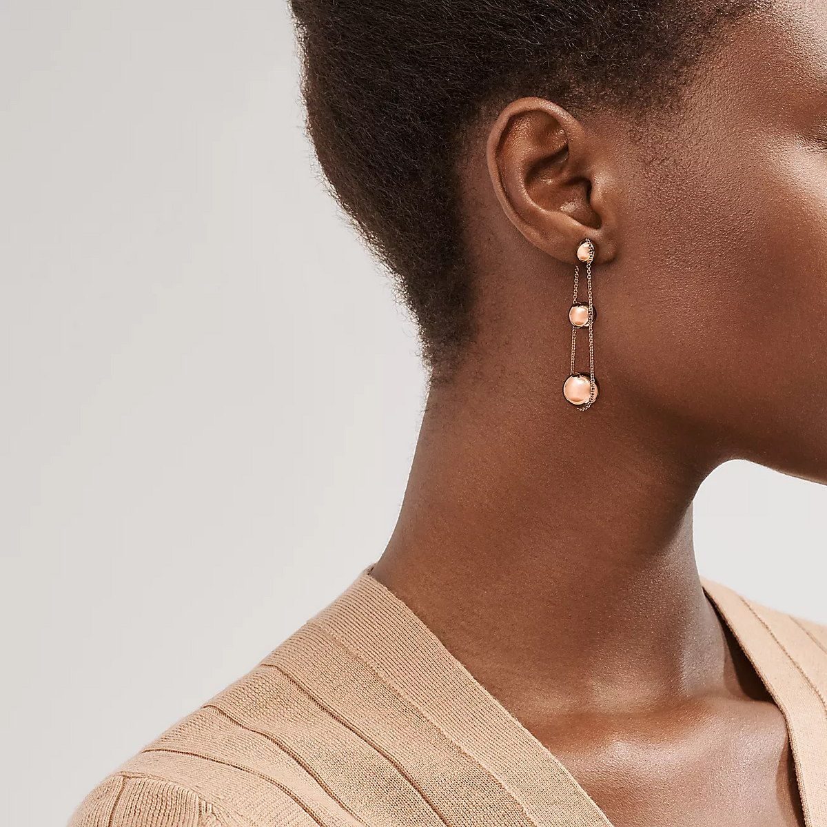 [Eterna Jewels]TRIPLE DROP PINK GOLD EARRINGS