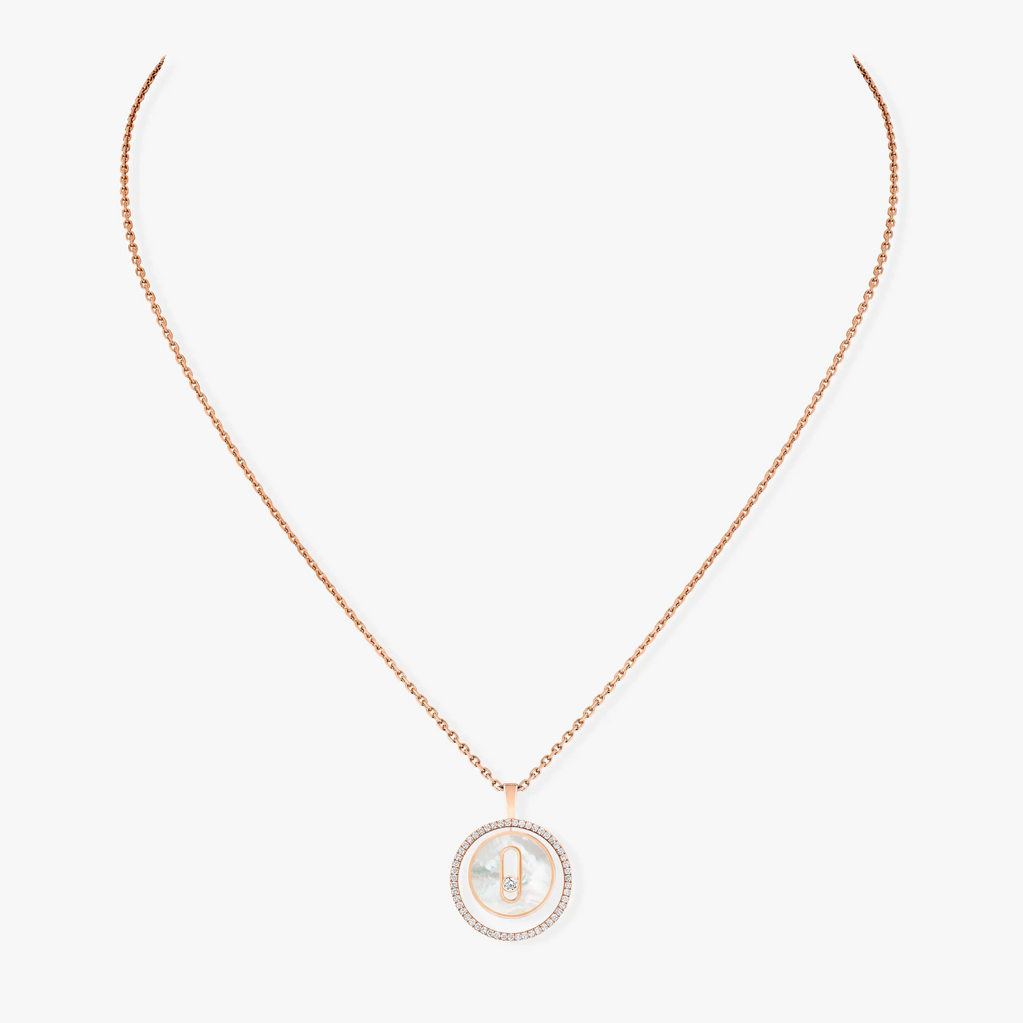[Eterna Jewels]LUCKY MOVE 1 DIAMOND WHITE MOTHER OF PEARL PINK GOLD DIAMOND NECKLACE