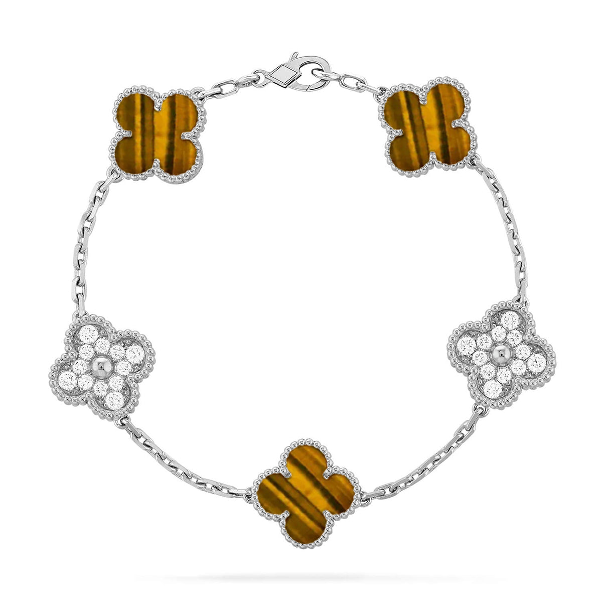 [Eterna Jewels] CLOVER 5 MOTIFS TIGER EYE BRACELET COLLECTION