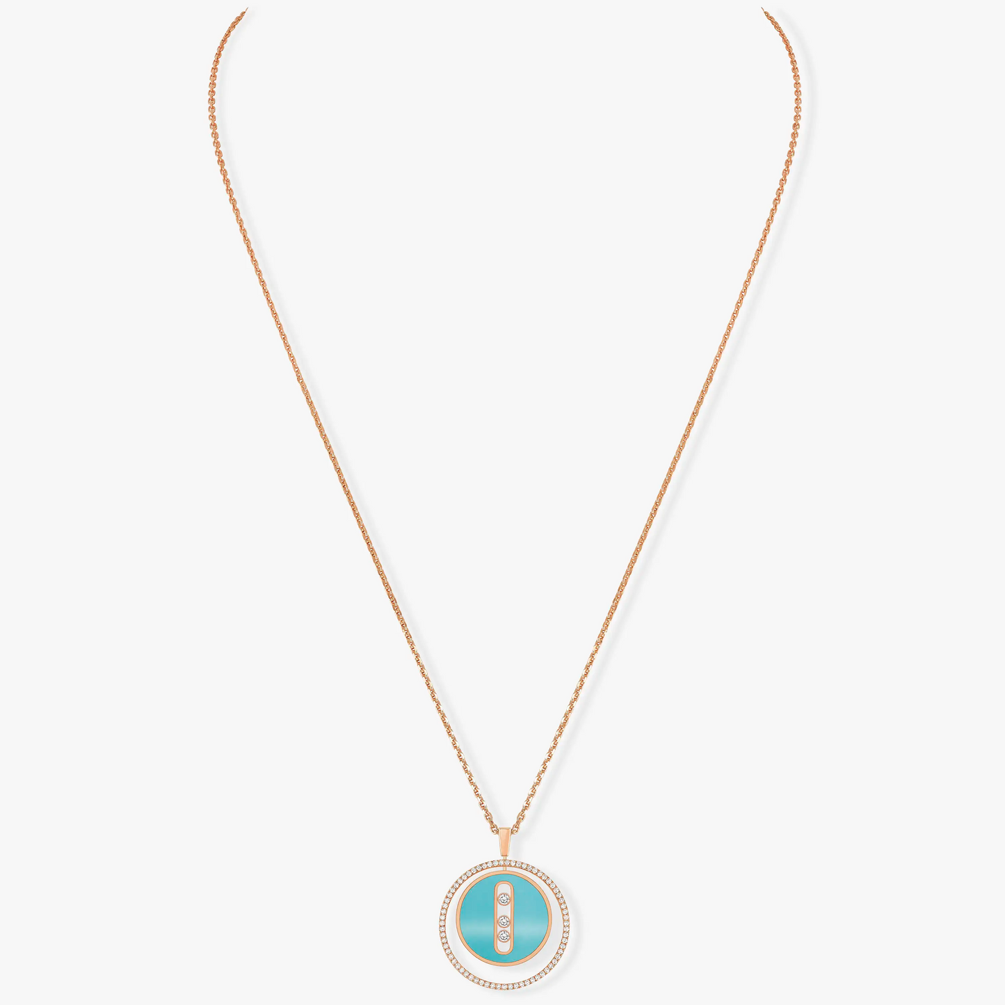 [Eterna Jewels]LUCKY MOVE 3 DIAMONDS TURQUOISE PINK GOLD DIAMOND NECKLACE