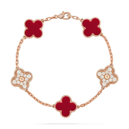 [Eterna Jewels] CLOVER 5 MOTIF RED CORNELIAN BRACELET COLLECTION