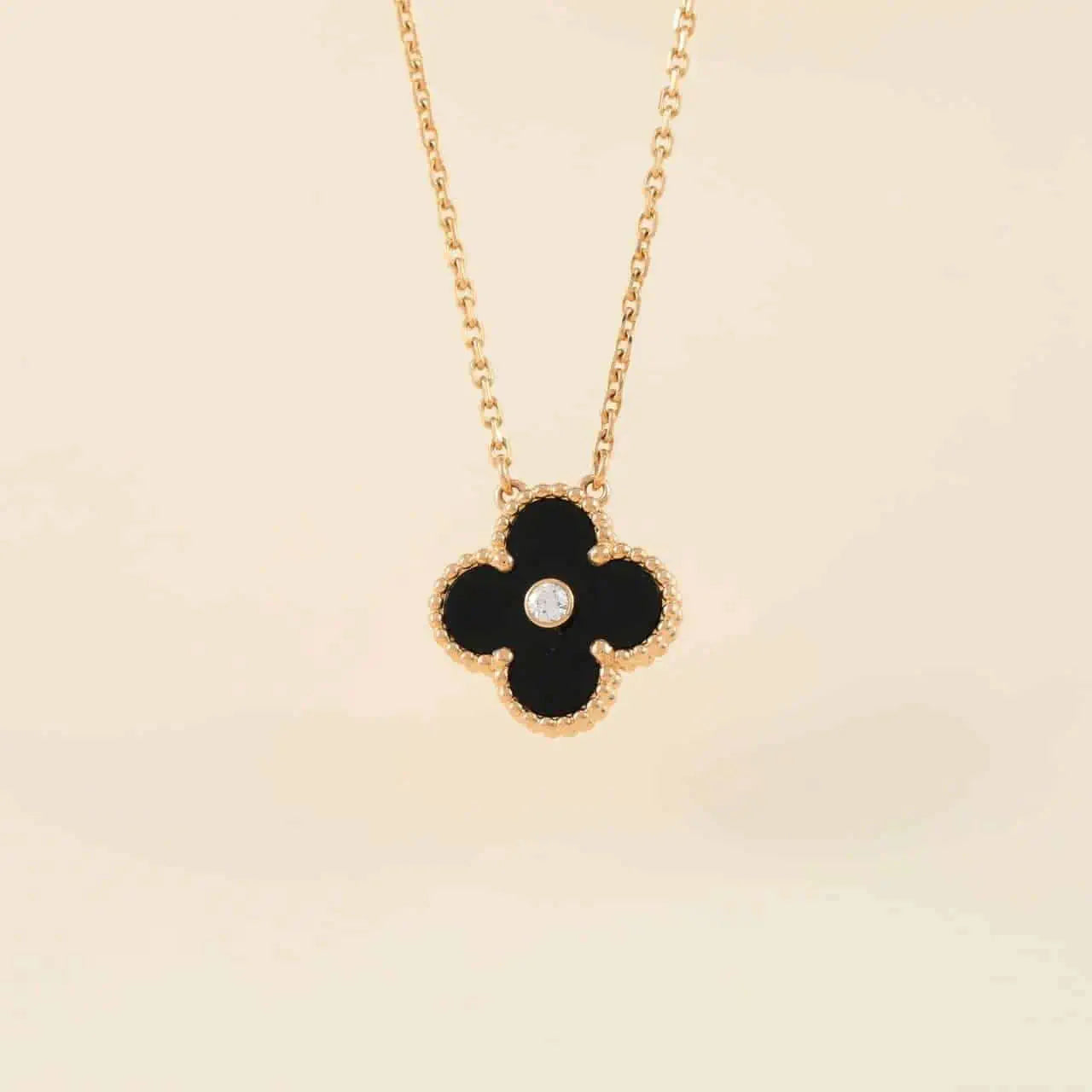 [Eterna Jewels]CLOVER 15MM DIAMOND ONYX NECKLACE