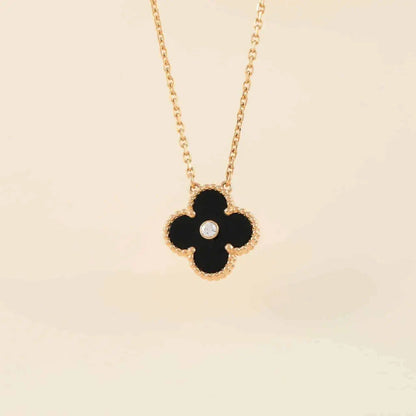 [Eterna Jewels]CLOVER 15MM DIAMOND ONYX NECKLACE
