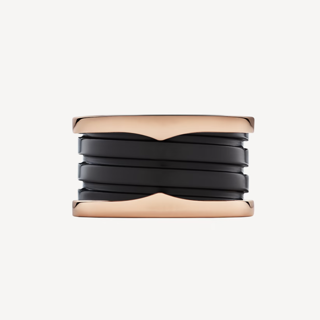 [Eterna Jewels]ZERO 1 FOUR-BAND LOOPS AND BLACK CERAMIC SPIRAL PINK GOLD RING