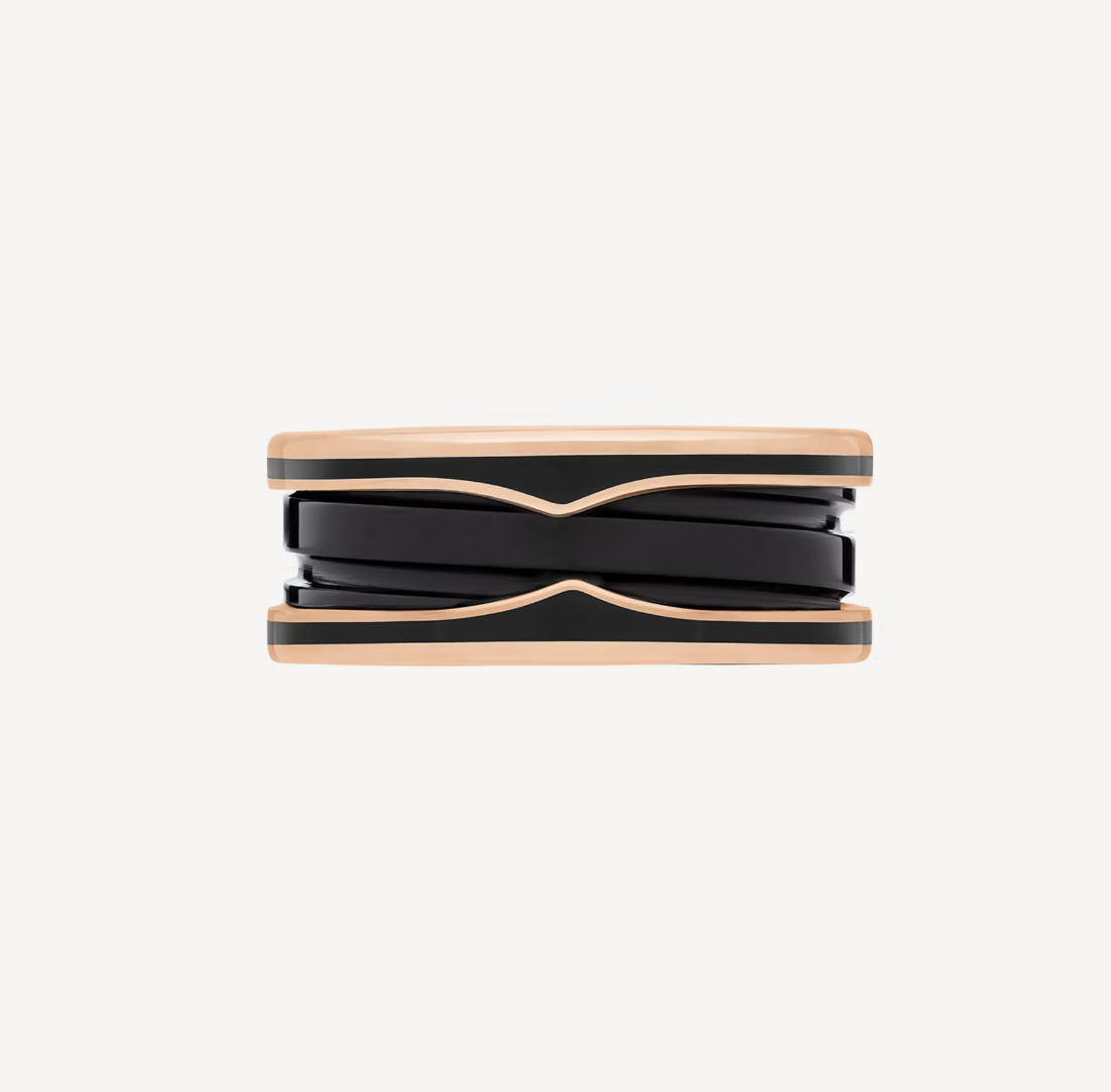 [Eterna Jewels]ZERO 1 TWO-BAND WITH MATTE BLACK CERAMIC PINK GOLD RING