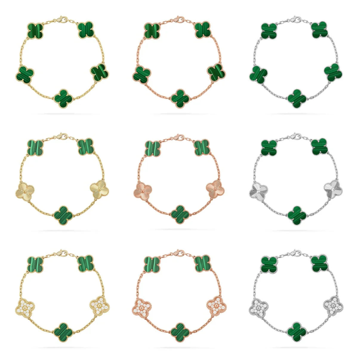 [Eterna Jewels] CLOVER 5 MOTIF MALACHITE BRACELET COLLECTION