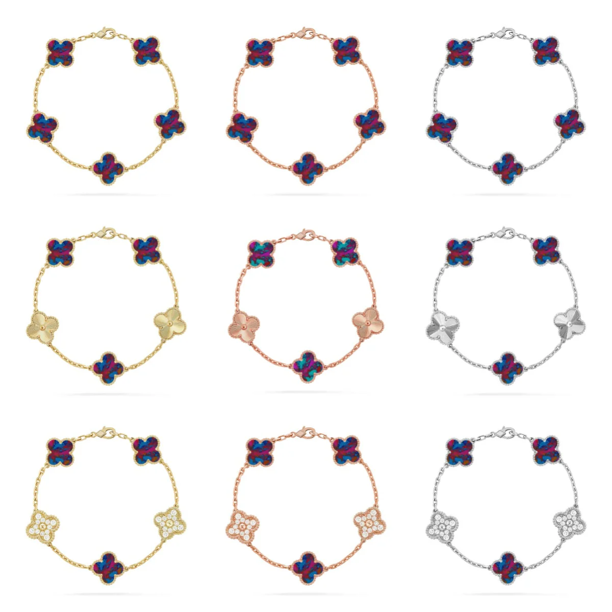 [Eterna Jewels]CLOVER 5 MOTIF COLOR GEMSTONES BRACELET COLLECTION