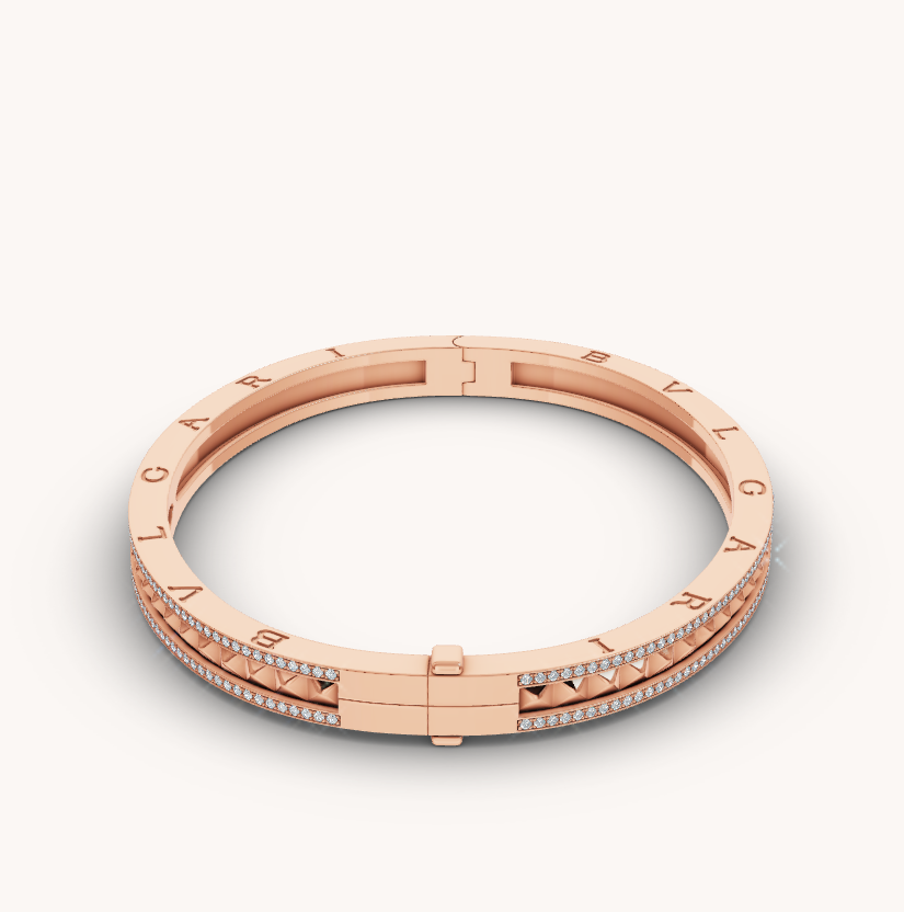 [Eterna Jewels]ZERO 1 SPIRAL AND PAVED DIAMOND PINK GOLD BRACELET