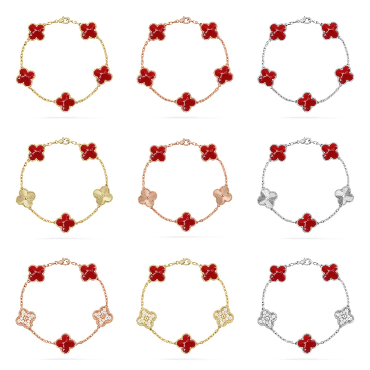 [Eterna Jewels]CLOVER 5 MOTIF RED PATTERN BRACELET COLLECTION