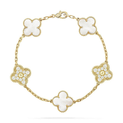 [Eterna Jewels]CLOVER WHITE PEARL MOP 5 MOTIF BRACELET COLLECTION