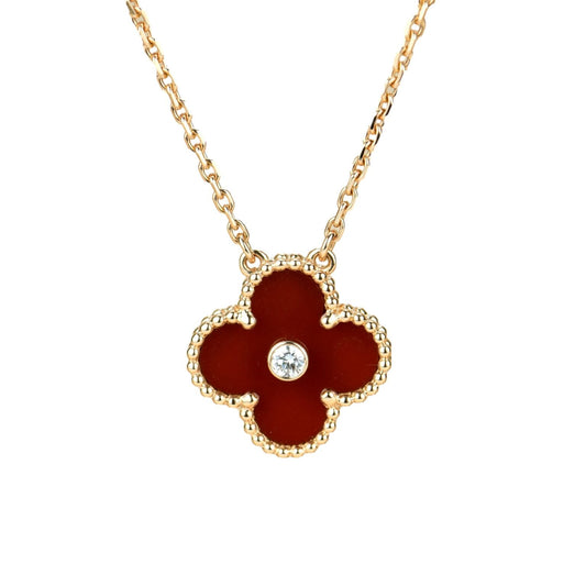 [Eterna Jewels]CLOVER 15MM DIAMOND CARNELIAN NECKLACE